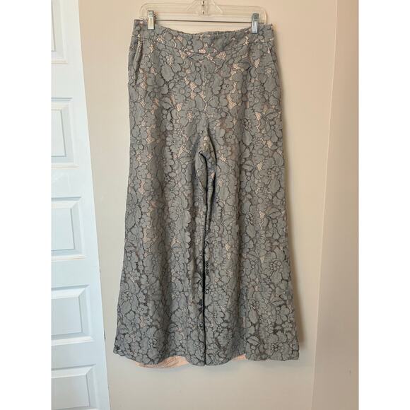 Feather Bone by Anthropologie Gray Lace High Waist Palazzo Wide Leg Pants M - Picture 1 of 6